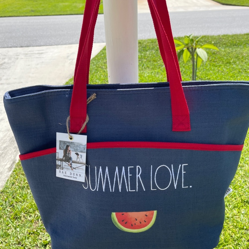 RAE DUNN Summer Love Watermelon Blue/Red Insulated Tote - Picture 5 of 13